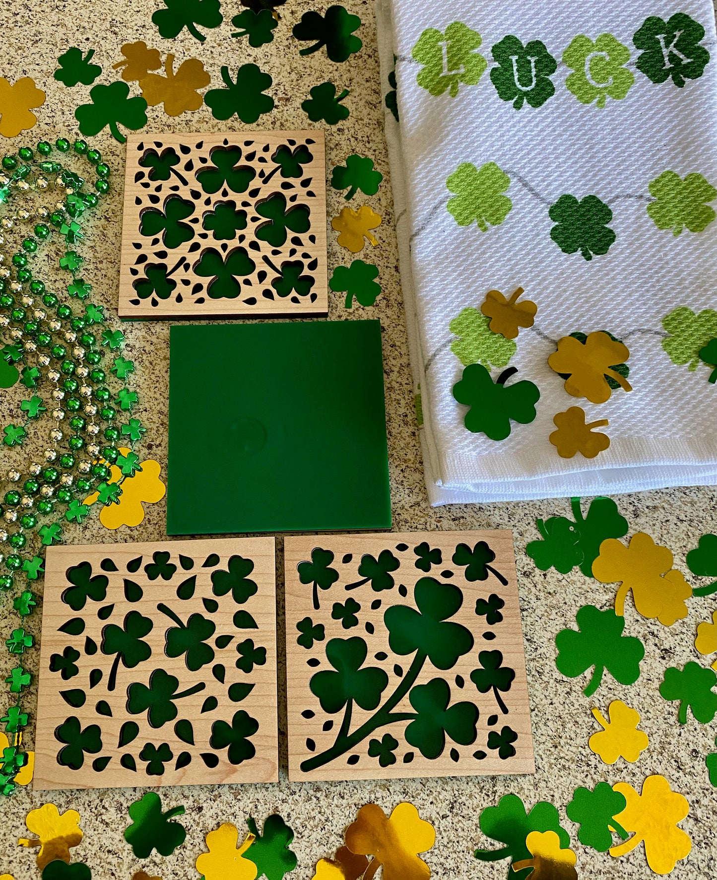 St. Patrick's Day Coasters I Clover Design I Set of 4