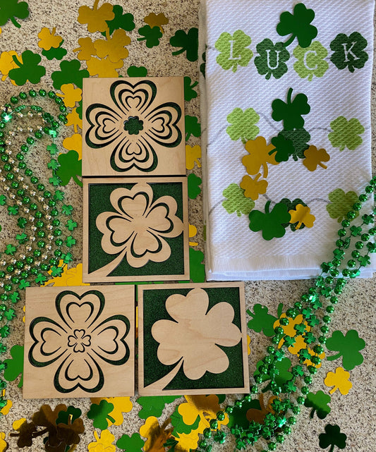 St. Patrick's Day Coasters I 4 Leaf Clovers I Set of 4