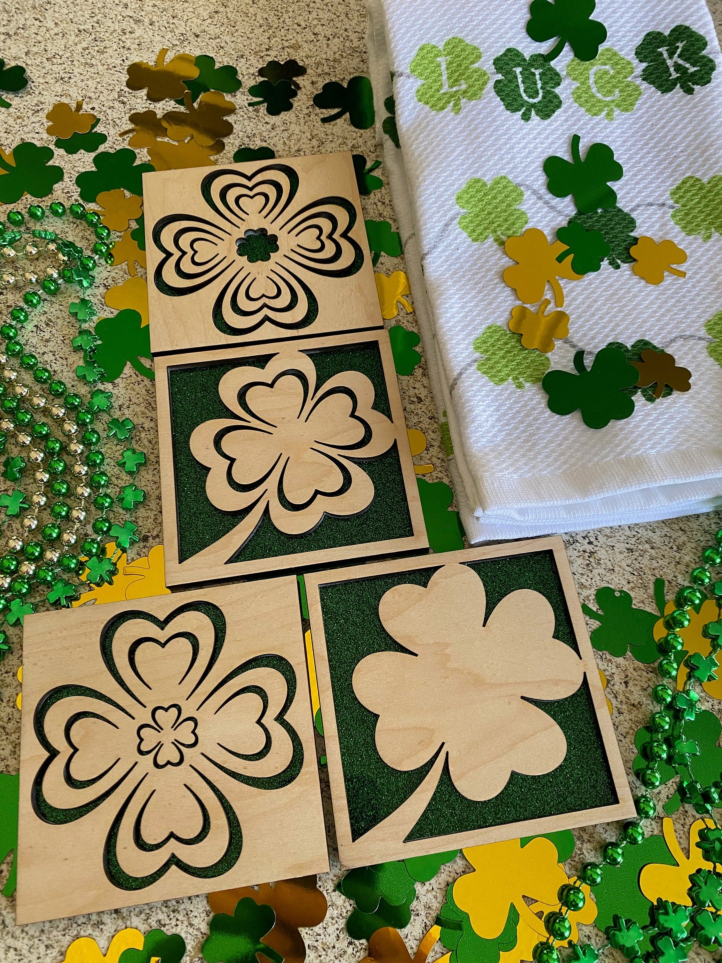 St. Patrick's Day Coasters I 4 Leaf Clovers I Set of 4