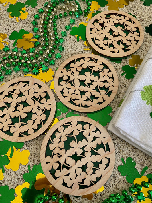 St. Patrick's Day Clover Coasters I Four Leaf Clover I Set of 4