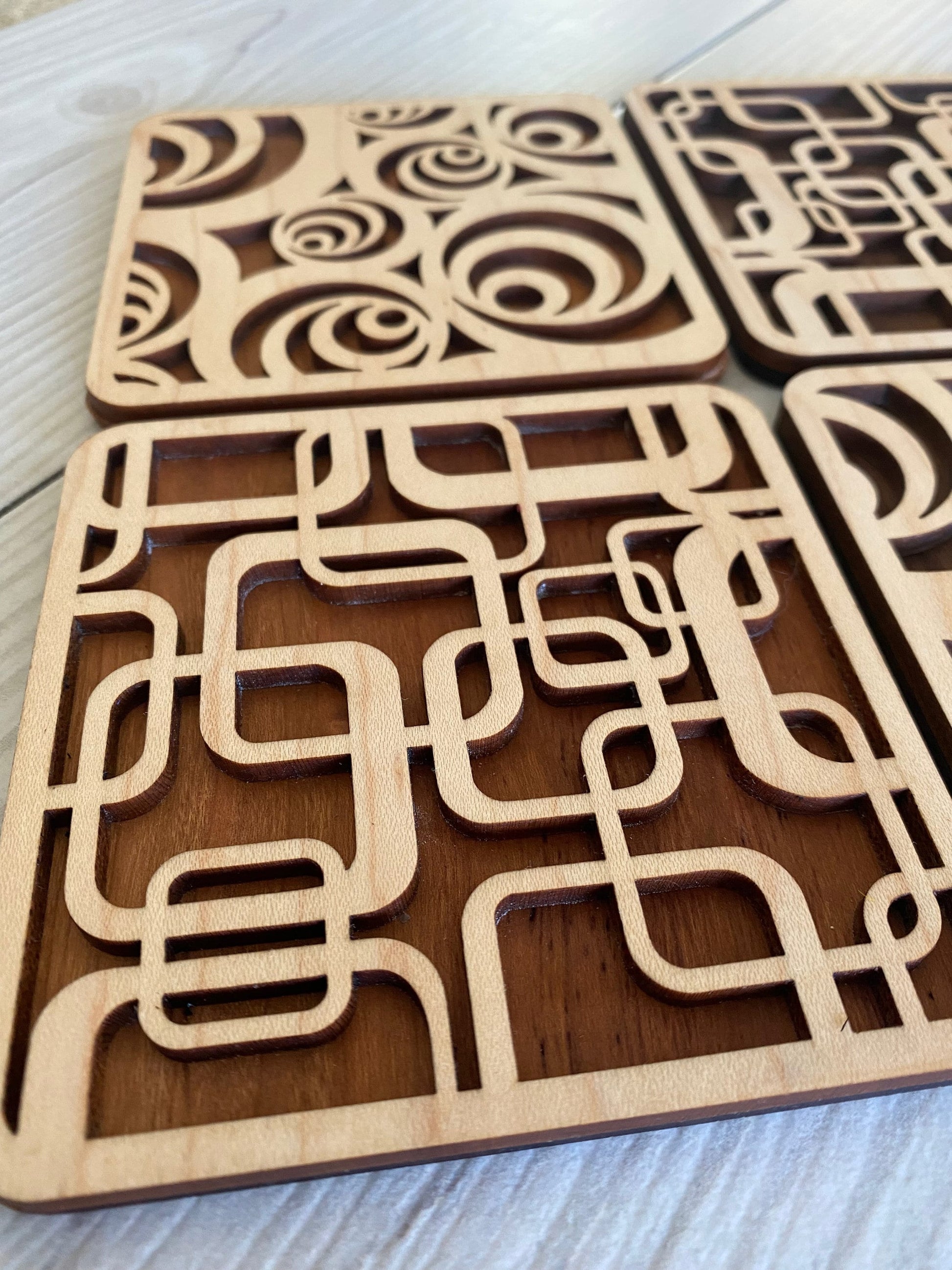 Geometric Design Wood Square Coasters Set of 4 – Celebrate Local, Shop The  Best of Ohio