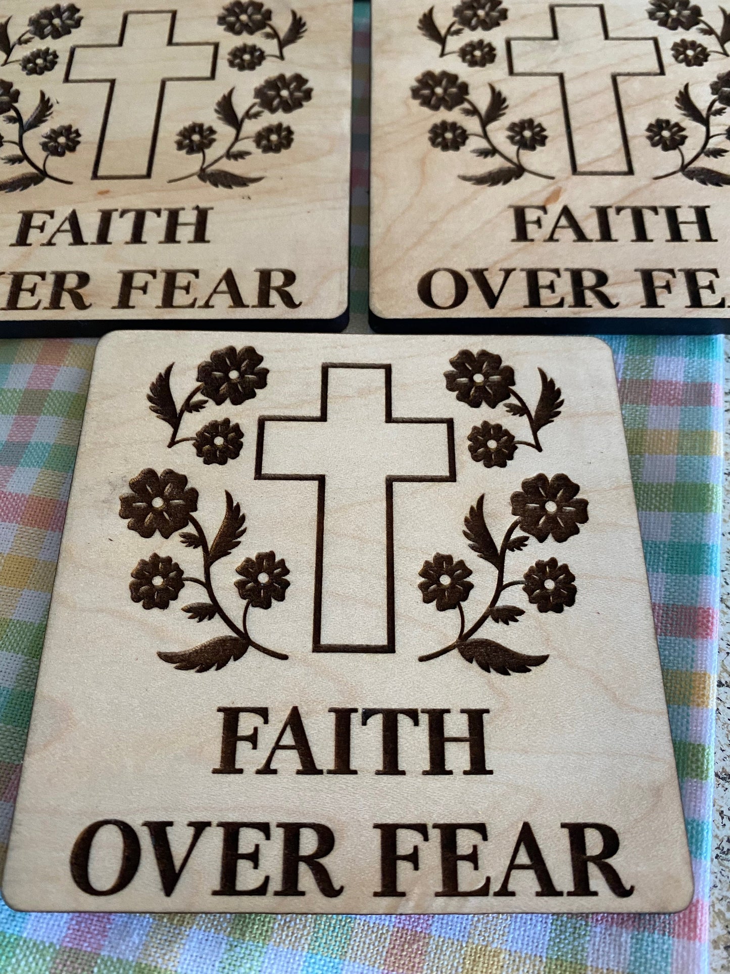 Faith Over Fear I Passover I Easter I Religious I Cross I Solid Maple I 4 Coaster Set