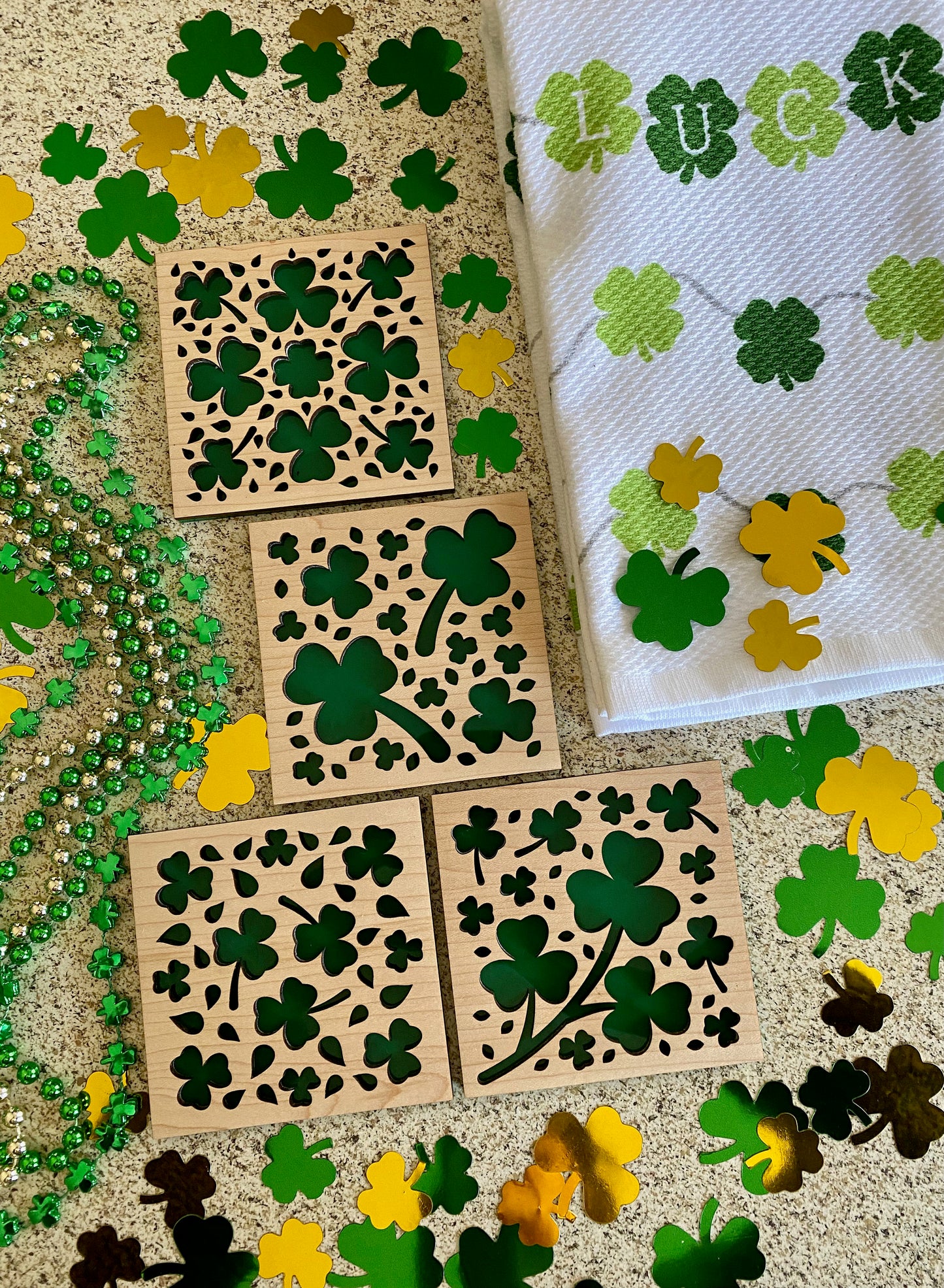 St. Patrick's Day Coasters I Clover Design I Set of 4