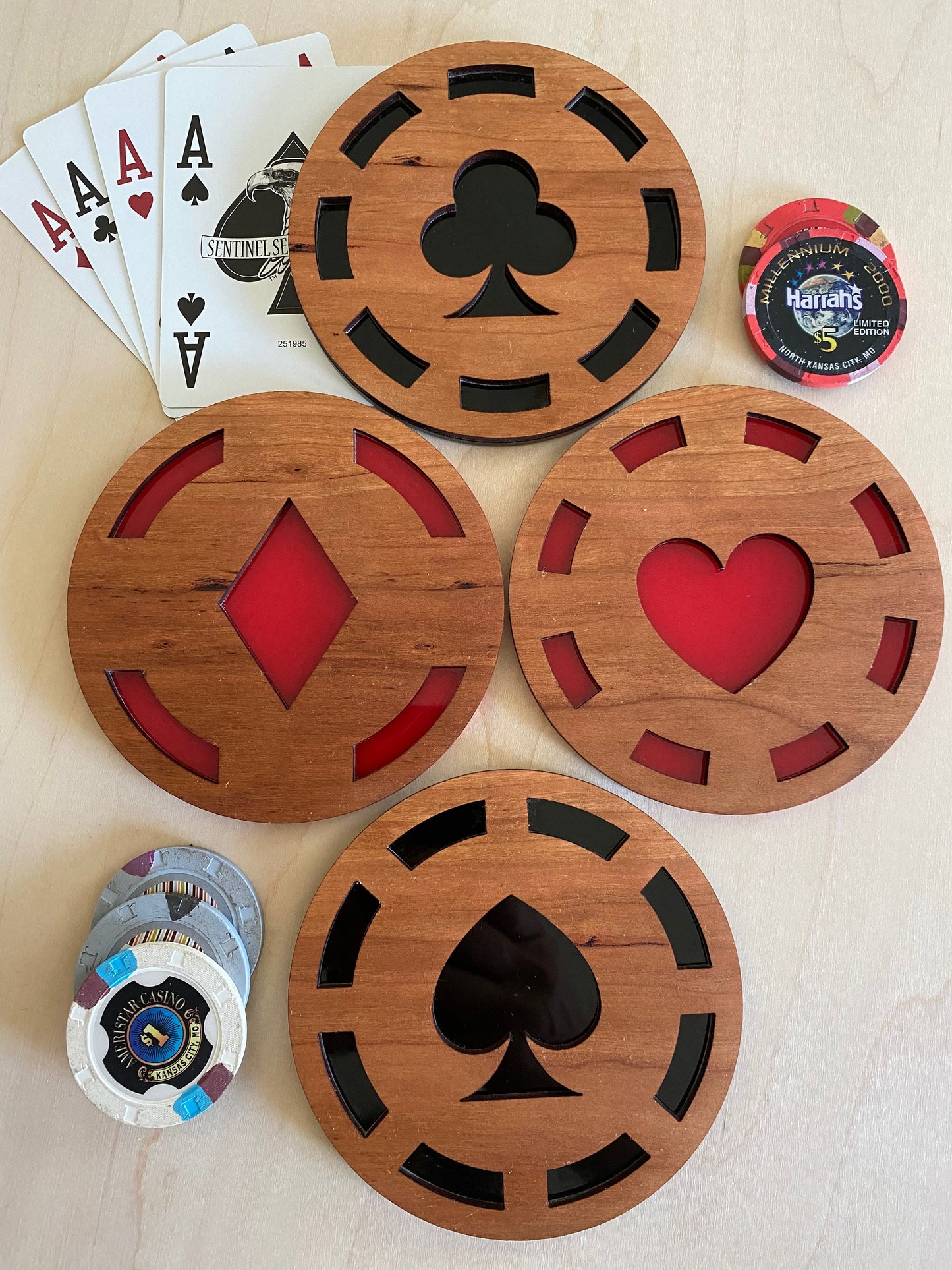 Casino I Game Night I Man Cave I Poker Coasters I Set of 4 Cards Design