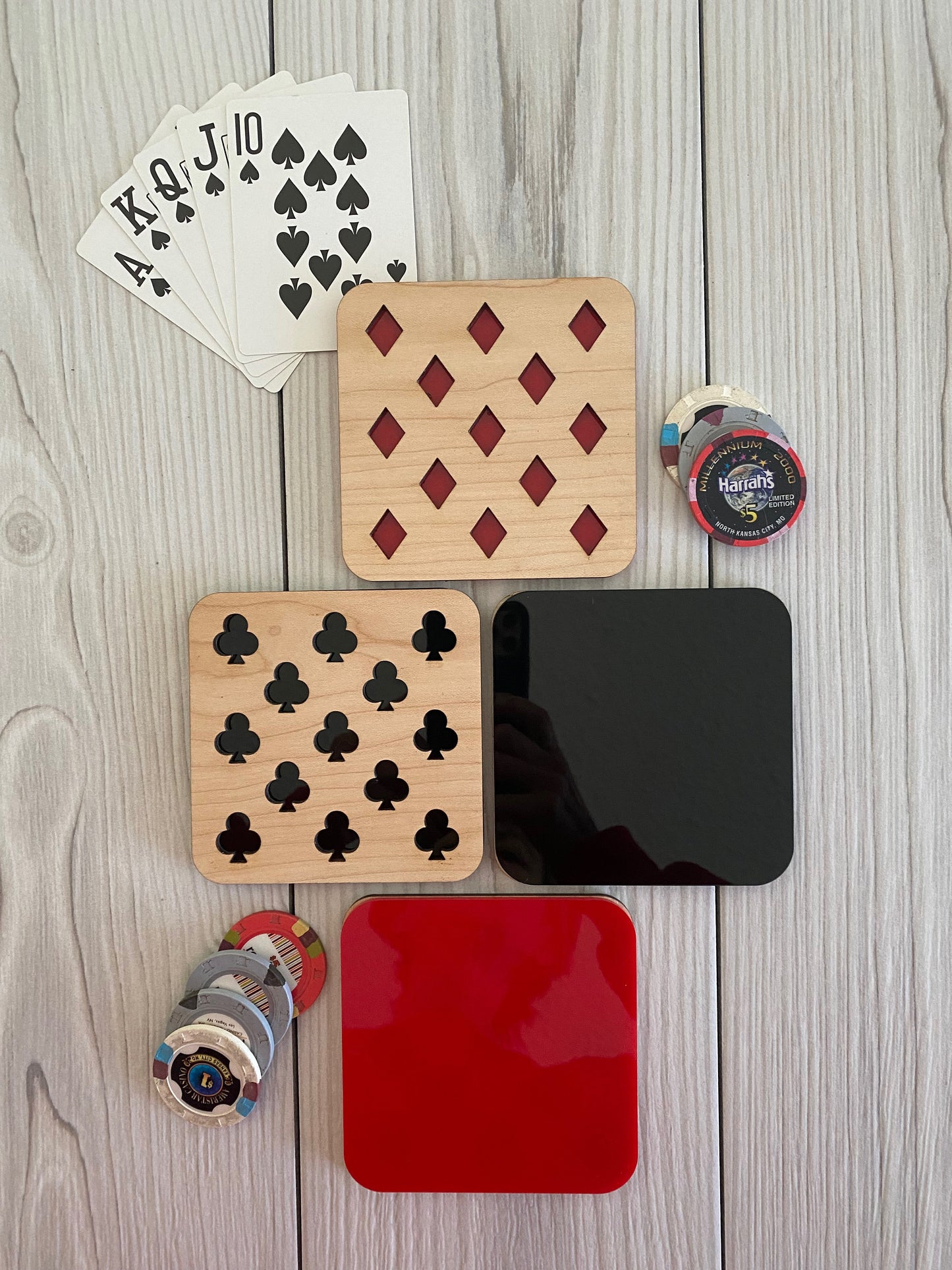 Casino I Game Night I Man Cave I Poker Coasters I Bar I Set of 4 Cards Design