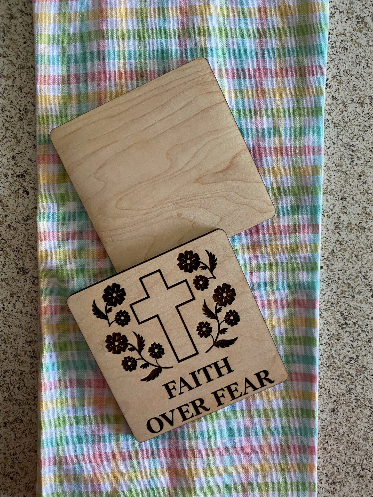 Faith Over Fear I Passover I Easter I Religious I Cross I Solid Maple I 4 Coaster Set