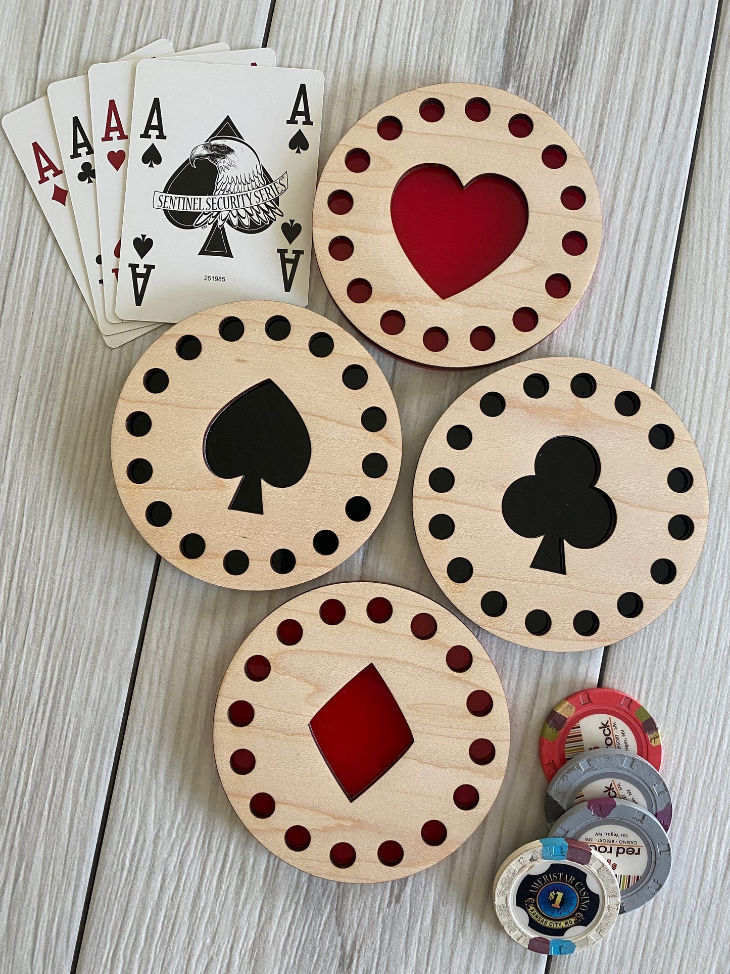 Casino - Game Night - Man Cave - Poker Card Coasters - Bar Coasters - Game Room Decor - Game Night - Gifts for Men - Drink Coaster Set