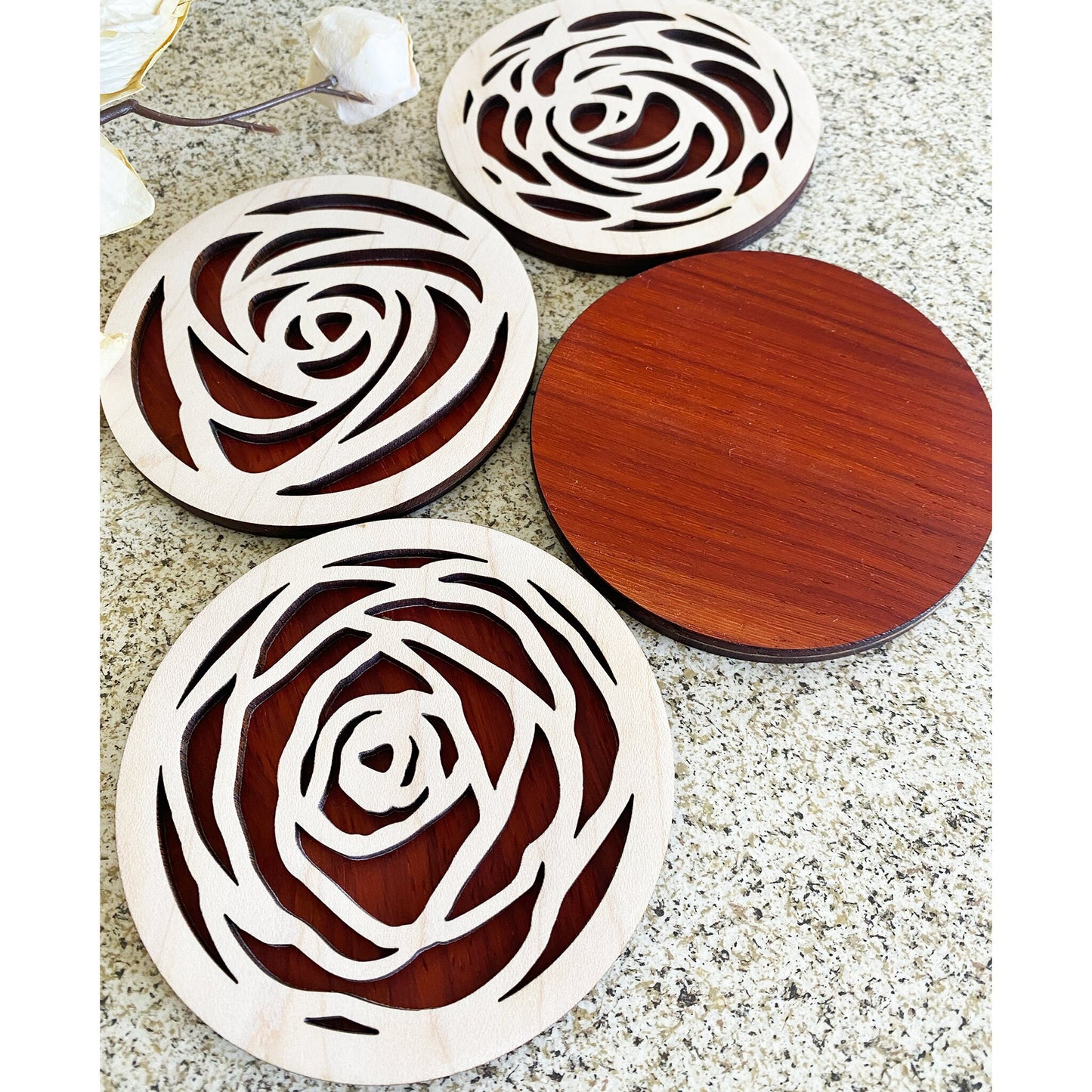 Flower coasters - Flower coaster set - Rose coasters - Rose coasters set- Gifts for women - Contemporary  - Modern - She shed decor