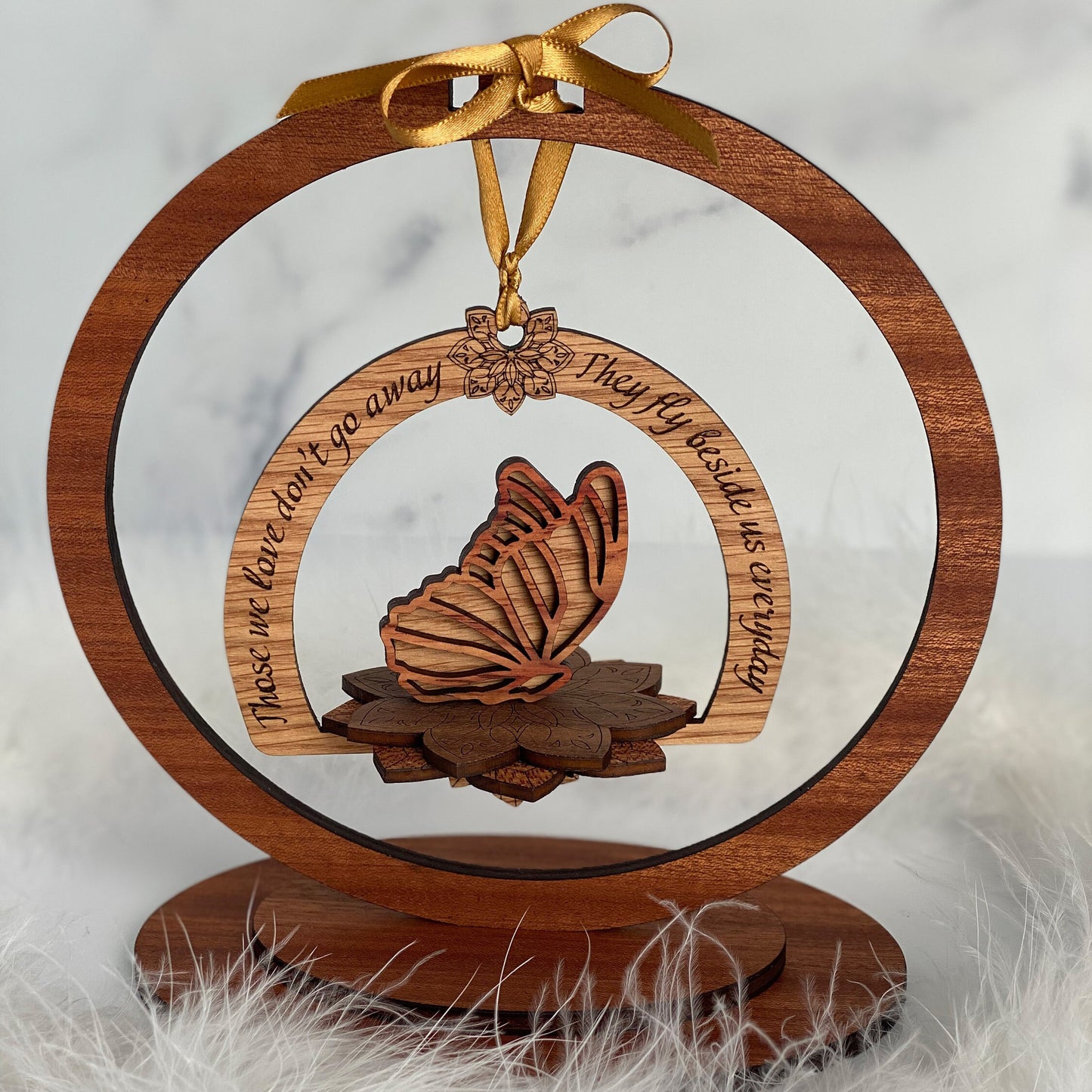 Personalized memorial remembrance display ornament INCLUDES stand, sympathy gift, butterfly, loss of loved one, designed for year round display.