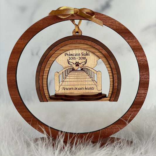 Personalized pet memorial display gift INCLUDES stand, remembrance ornament, pet loss, dog rainbow bridge tribute, designed for year round display.