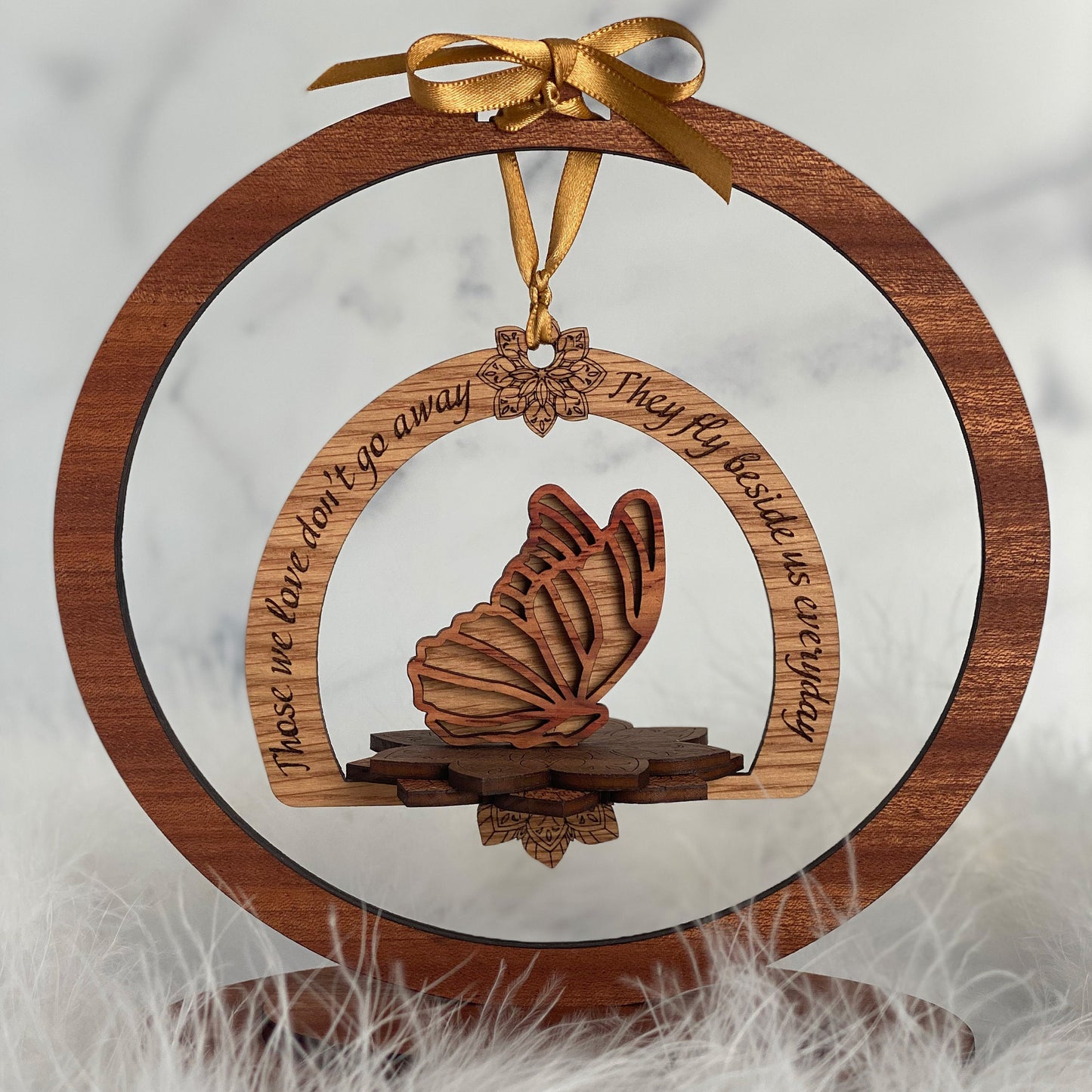Personalized memorial remembrance display ornament INCLUDES stand, sympathy gift, butterfly, loss of loved one, designed for year round display.
