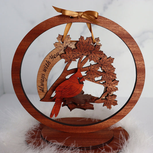 Personalized memorial remembrance display ornament INCLUDES stand, sympathy gift, cardinals appear, loss of loved one, year round display.
