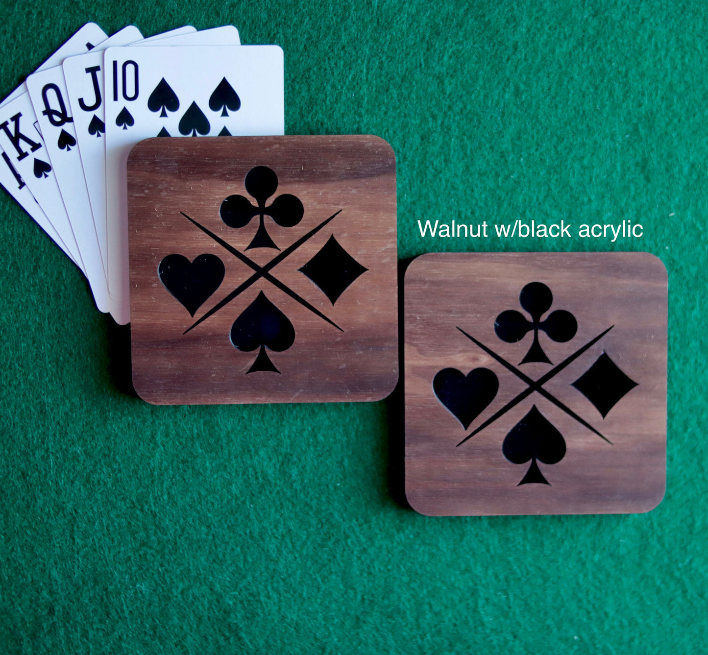 Playing Card Coaster Set, Card Players Gift, Poker Players, Game Room Decor, Man Cave , Hostess Gift, Casino, Choice of wood and backer