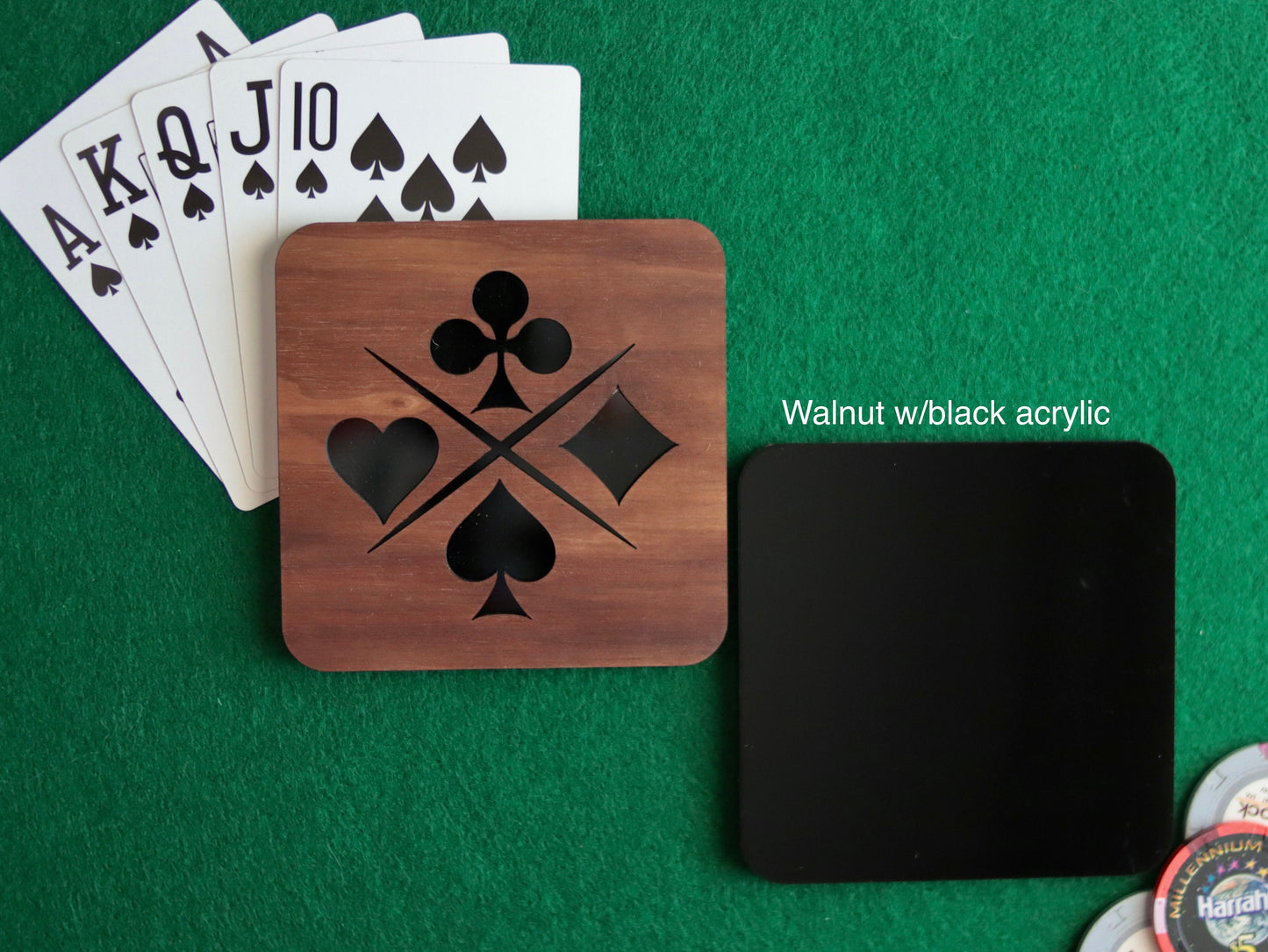 Playing Card Coaster Set, Card Players Gift, Poker Players, Game Room Decor, Man Cave , Hostess Gift, Casino, Choice of wood and backer
