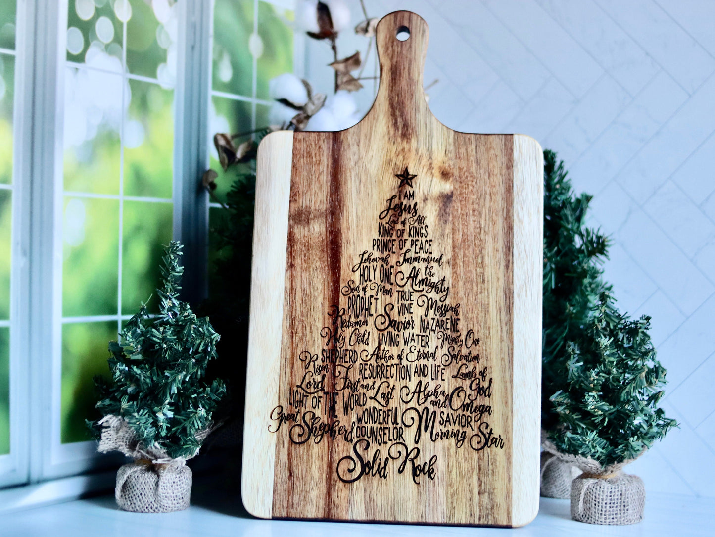 Names of Jesus Christmas Tree Cutting Board, Religious Holiday Gift, Christian Holiday Gift, Christmas Kitchen Decor, Wood Word Tree