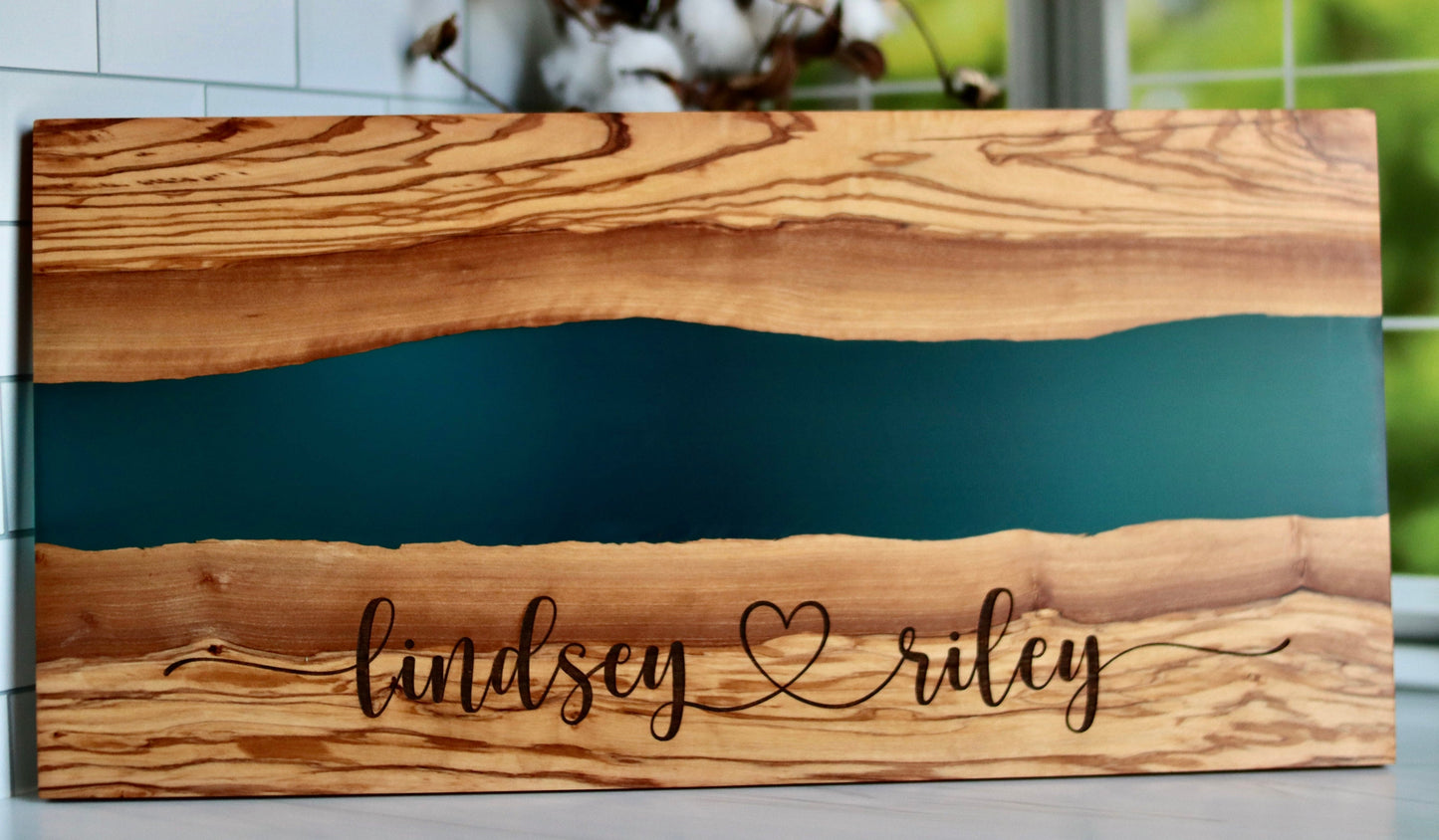 Personalized Olive Wood and Resin Charcuterie Board, Wedding Gift, Bridal Shower, Engagement, Couples, Anniversary Gift, Cutting Board