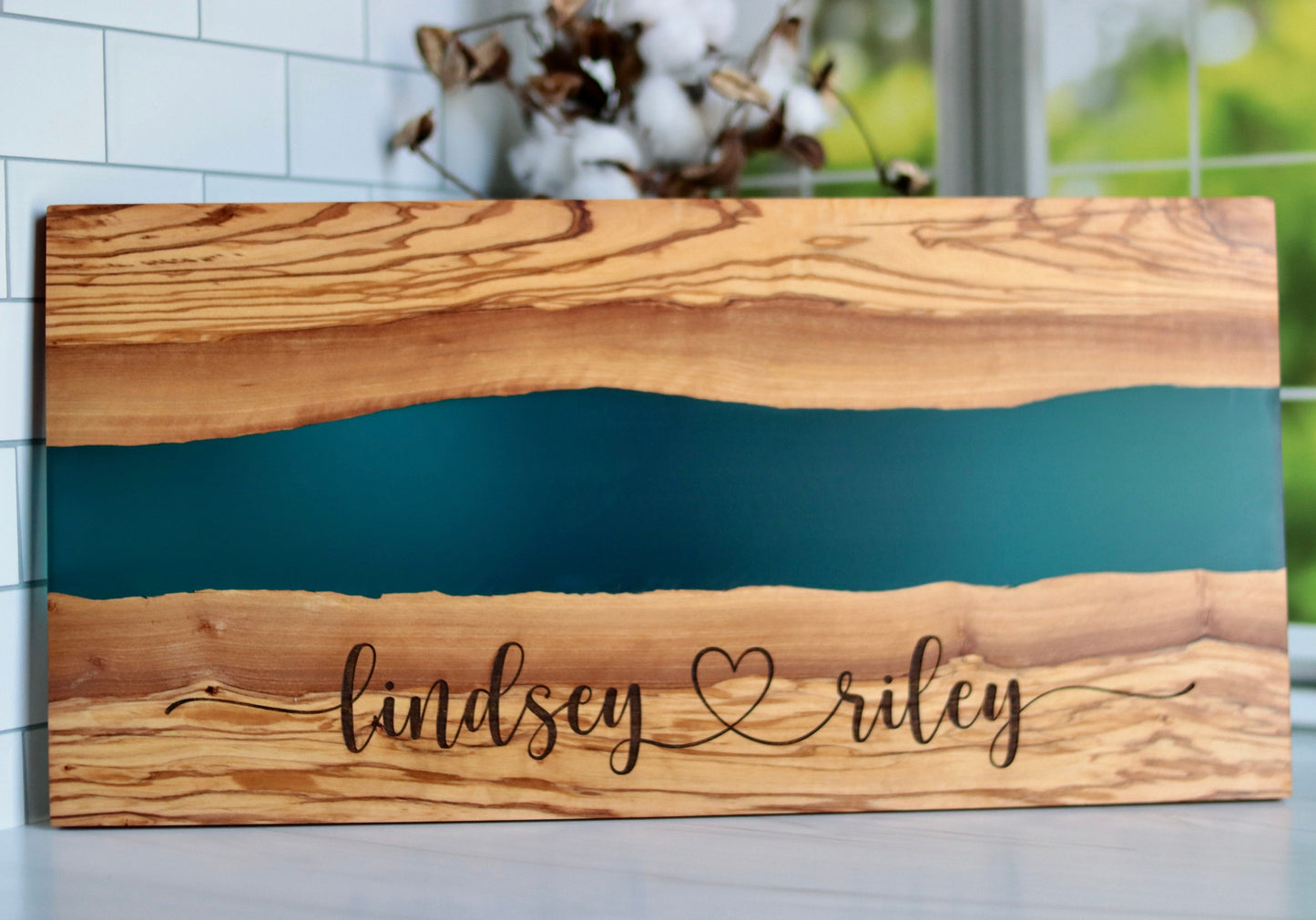 Personalized Olive Wood and Resin Charcuterie Board, Wedding Gift, Bridal Shower, Engagement, Couples, Anniversary Gift, Cutting Board